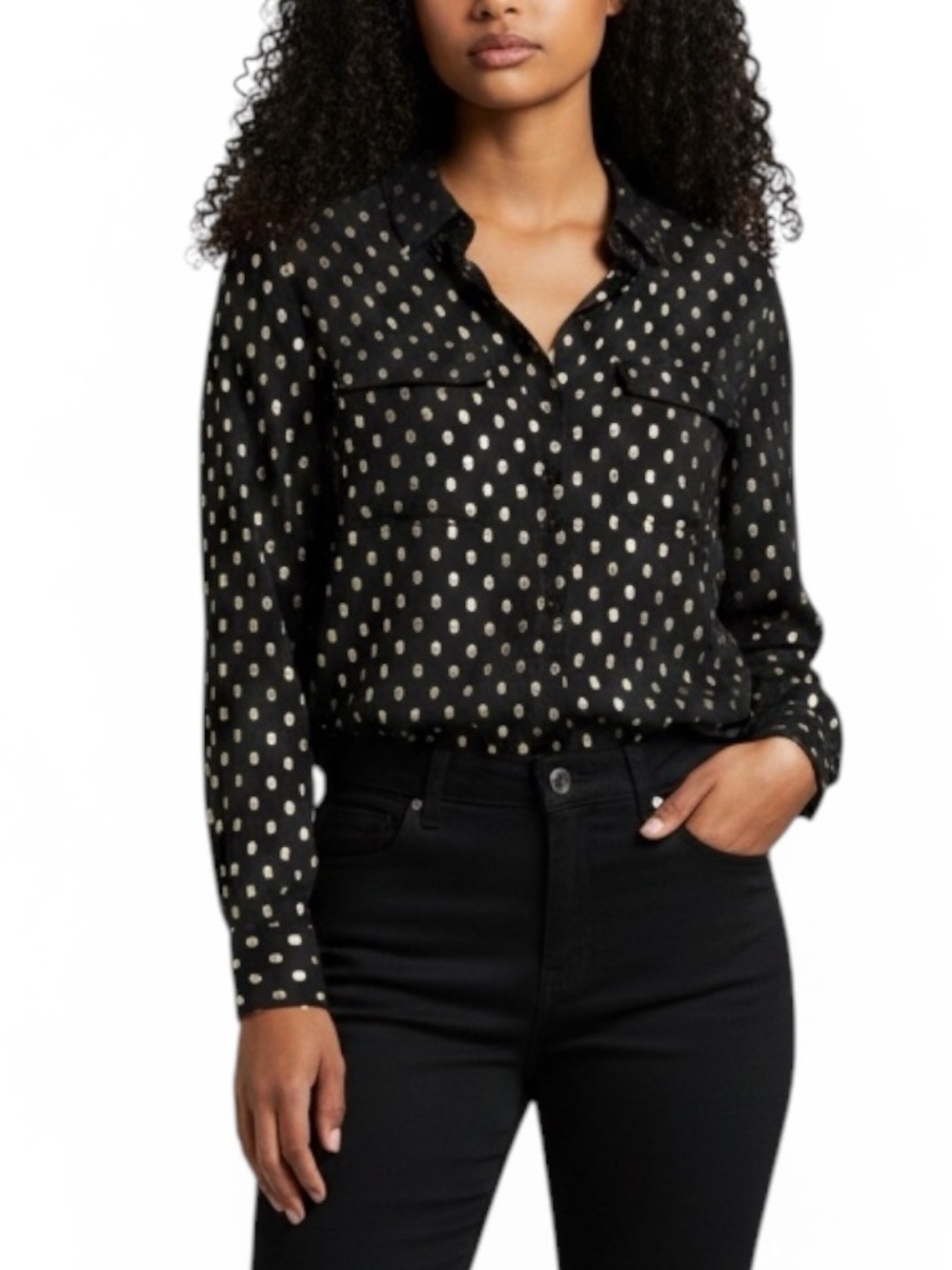 Who What Wear Black Button Down Blouse Women's Size Medium